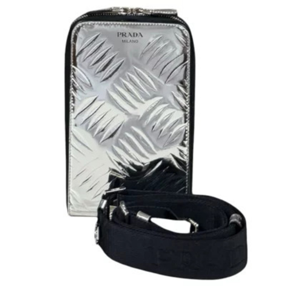 Prada shoulder bag leather silver smartphone case